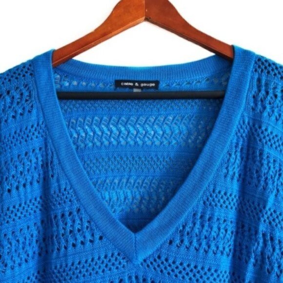Nordstrom Cable & Gauge Sweater M Slouchy Open Weave Short Sleeve Blue - Picture 3 of 8
